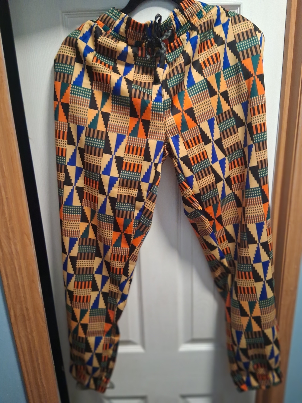 fresh Geometric Print Joggers in Tan, Orange, Blue, Green